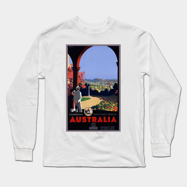 Vintage Travel Poster Canberra Australia Long Sleeve T-Shirt by vintagetreasure